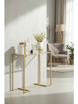 Normadia Modern Gold Renk Şeffaf Temper Camlı Petek Üstü Konsol