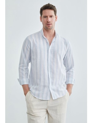 FullaModa Çizgili Keten Görünümlü Gömlek