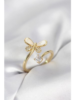 Erbilden Erb Gold Renk Yusufçuk Model Zirkon Taşlı Kadın Yüzük