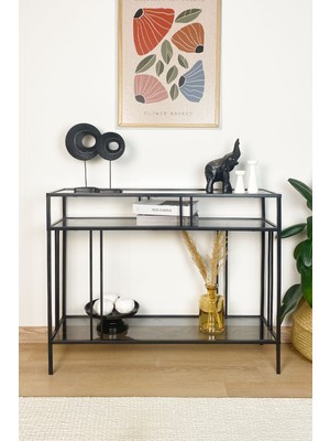 Normadia Venedik Füme Camlı Kahve Köşesi Dekoratif Konsol 100CM