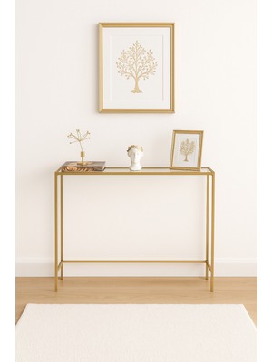 Normadia Zerura Gold Çerçeveli Modern Cam Dresuar, Ince Tasarım 100X85X20