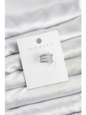 Kyops Gümüş Renk Zirkon Taşlı Pirinç Kıkırdak Earcuff Küpe - Lisinya