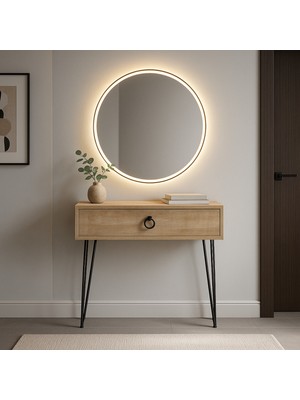 Normadia Modern Meşe Metal Ayaklı Dresuar, 80X20X20 Cm, Suntalam, Minimalist Tasarım