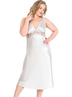 Giyim Büyük Beden Ekru Uzun Ikili Saten Sabahlık Gecelik Takımı