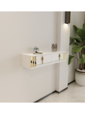 Normadia Şık Beyaz ve Altın Renkli Duvara Monte Dresuar, Modern Dekorasyon