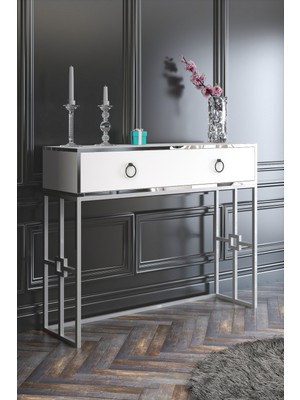 Normadia Beyaz ve Gümüş Detaylı Modern Dresuar, Şık ve Fonksiyonel Tasarım