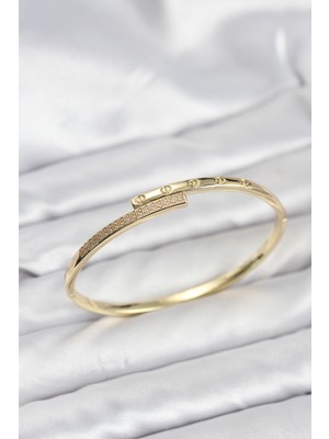 Kyops Pirinç Gold Renk Zirkon Taşlı Kadın Kelepçe Bileklik - Lisinya