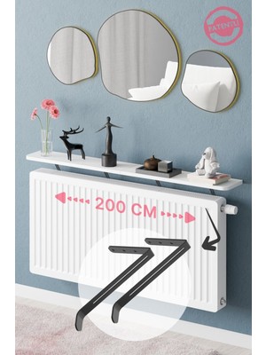 Normadia Montajsız Petek Üstü Uçan Raf 200X18 cm Beyaz Oval Kalorifer Yüzeyli