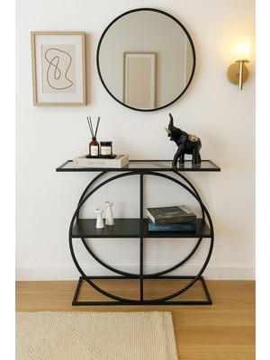 Normadia Şık Siyah Füme Cam Dekoratif Konsol, Modern Kahve Köşesi