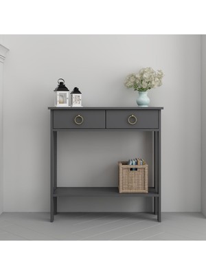 Normadia Şık Antrasit Gold Kulp Çift Çekmeceli Mobilya Dresuar