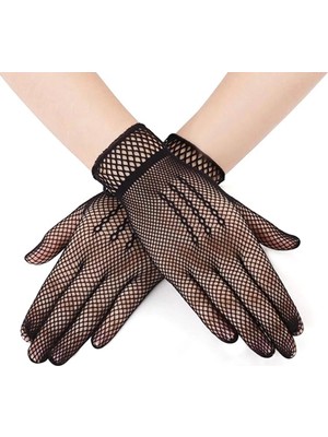 Kyops Siyah Renk Likralı File Eldiven Parmaklı Örgü Eldiven Yetişkin Boy - Lisinya