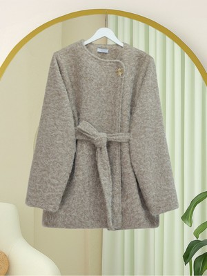 Modamorfo Içi Astarlı Tek Düğmeli Kemerli Sakallı Kap -Bej