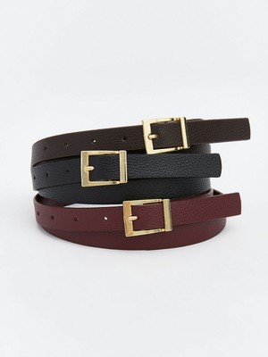 Lc Waikiki Yeni Sezon Deri Görünümlü Kadın Kemer 3'lü