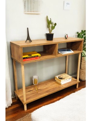 Normadia Modern Ahşap Ayaklı Dekoratif Çok Amaçlı Raflı Köşe Konsolu