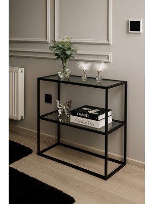 Normadia Modern 80 cm Siyah Dresuar, Füme Cam Köşe Konsolu