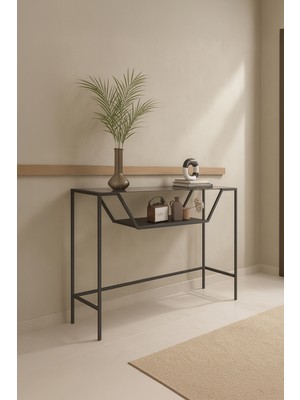 Normadia Modern Füme Cam ve Siyah Suntalam Ürün Dekoratif Köşe Rafı