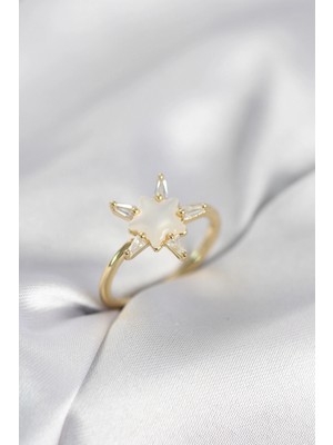 Erbilden Erb Gold Renk Yıldız Model Sedefli Zirkon Taşlı Kadın Yüzük