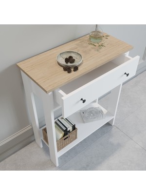 Normadia Şık Beyaz Meşe 70 cm Çekmeceli Raflı Dresuar, Modern Antre Dekoru