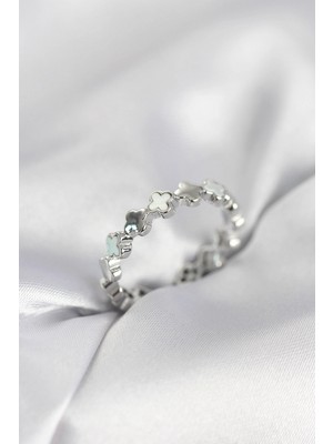 Erbilden Erb Gümüş Renk Sedefli Yonca Model Kadın Yüzük