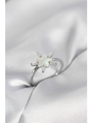 Erbilden Erb Gümüş Renk Yıldız Model Sedefli Zirkon Taşlı Kadın Yüzük