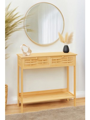 Normadia Bambu Dekoratif Raflı 2 Çekmeceli Modern Dresuar Konsol