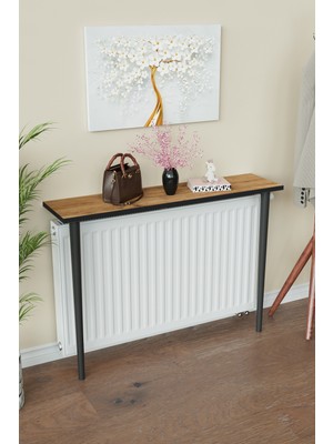 Normadia Modern 2 Ayaklı Ahşap Siyah Petek Üstü Raf, 100 cm Dresuar Kalorifer Rafı