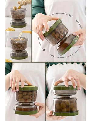 Tp Çift Taraflı Süzgeçli  Kapaklı Zeytinlik - Suyu Süzen Zeytin Turşu Saklama Kabı - Lisinya