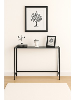 Normadia Modern Siyah Çerçeveli Cam Raflı Dresuar, Ince Tasarım 100X85X20