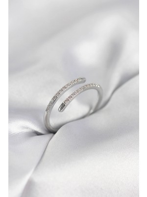 Erbilden Erb Gümüş Renk Yılan Kuyruk Model Zirkon Taşlı Kadın Yüzük