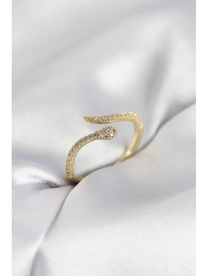 Erbilden Erb Gold Renk Yılan Model Zirkon Taşlı Kadın Yüzük