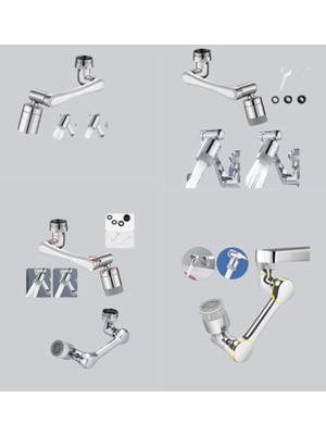 TrentCo Esnek 1080° Musluk Başlığı 3 Eklemli Hareketli Su Modlu Lavabo Aparatı - Lisinya