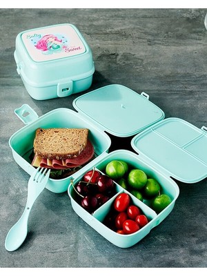 Aksiyon Global 4 Bölmeli Çatallı Beslenme Kabı - Diyet Kabı Karışık Renklerdedir - Lisinya