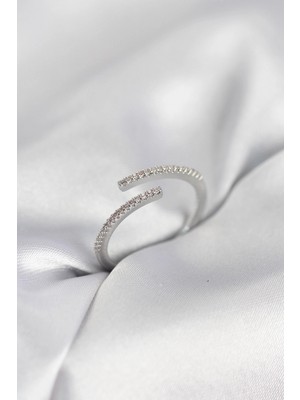 Erbilden Erb Gümüş Renk Zirkon Taşlı Yılan Tarz Kadın Yüzük