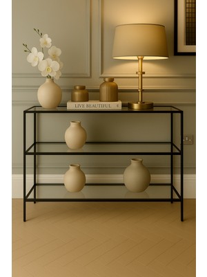 Normadia Şeffaf Camlı Kahve Köşesi Dekoratif Konsol ve Raflı Tasarım