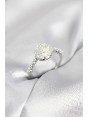 Erbilden Erb Gümüş Renk Gül Model Incili Kadın Yüzük