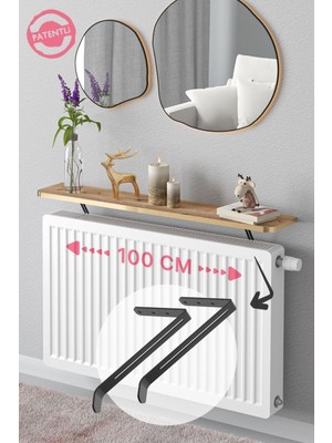 Normadia Şık Gold Çam Oval Tasarımlı Montajsız Petek Üstü Uçan Raf 100X18 cm