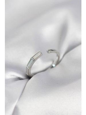 Erbilden Erb Gümüş Renk Sedefli Çubuk Model Kadın Yüzük