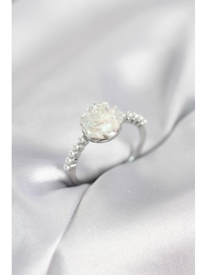 Clariss Gümüş Renk Gül Model Incili Kadın Yüzük