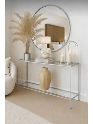 Normadia Modern Açık Gri Kahve Köşesi Dresuar, 100 cm Konsol, Şeffaf Cam