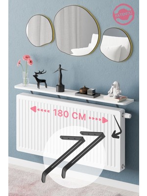 Normadia Montajsız Petek Üstü Uçan Raf, Kalorifer Peteği ve Kitaplık, Beyaz Oval 180X18 cm