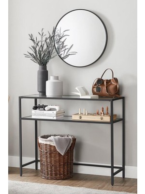 Normadia Şık Siyah Temperli Cam ve Metal Raflı Modern Dresuar