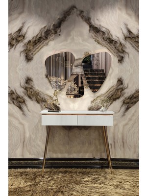 Normadia Şık Beyaz-Rose Gold Aynalı Dresuar Seti, Modern ve Zarif Tasarım