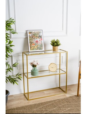 Normadia Şık Kahve Köşesi Modern Konsol, 80 cm Pırlanta Gold Dresuar