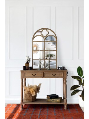 Normadia El Işçiliği Masif Ahşap Eskitme Dresuar ve Ayna Takımı