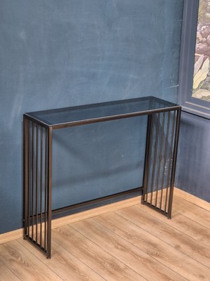 Normadia Modern Çubuklu Metal Dresuar ve Konsol Masası, Mat Siyah ve Füme Cam
