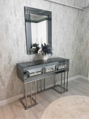 Normadia Füme Mdf Ayna Gümüş Dresuar Takımı, Şık ve Modern Tasarım