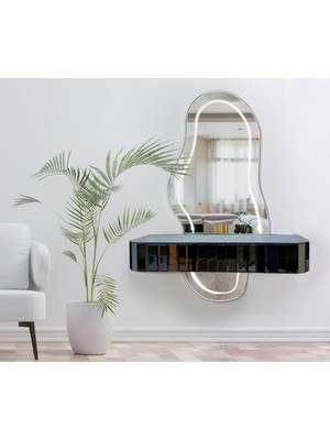 Normadia Şık Füme Ayna Çekmeceli Dokunmatik Ledli Duvara Monte Raf Takımı