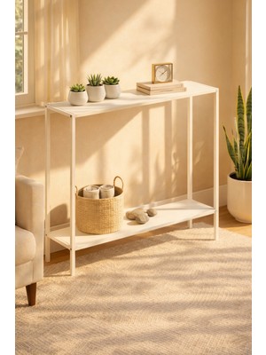 Normadia Küba Beyaz Dresuar, Raflı Dekoratif Kahve Köşesi, Metal Iskelet, 83CM