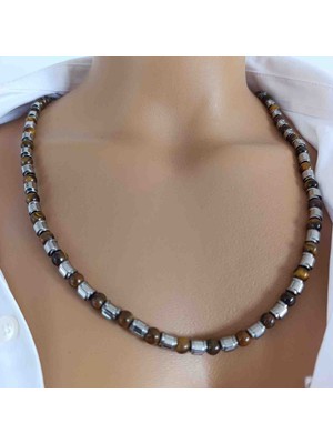 Mga Doğaltaş Hematit Taşı Kolye 6 mm Bakır Renk & Gri – Sertifikalı Doğal Taş – 45-55 cm