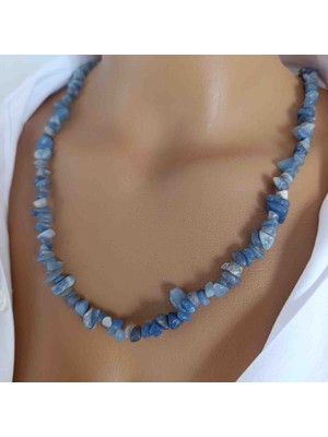 Mga Doğaltaş Kadın Doğal Taş Kolye Akuamarin Taşı Kırıktaş – Çelik Papağan & Uzatma Zincirli – 45-55 cm – Sertifikalı – Mdf Hediye Kutulu